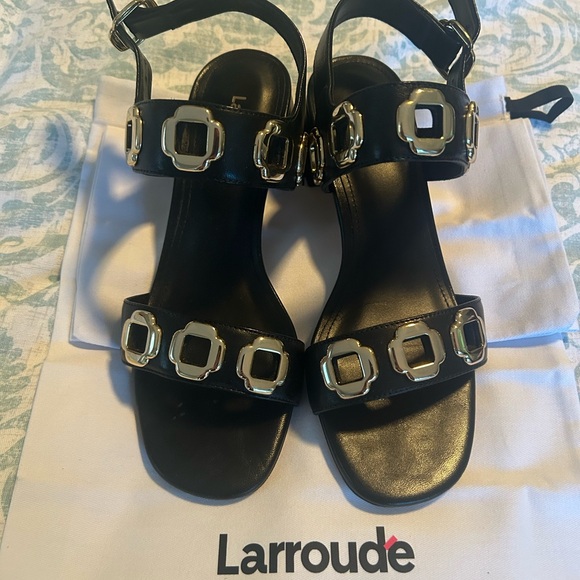 Larroude Black Sandals with Gold Buckles - Picture 1 of 4